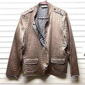 VTG Devernois Silk Snap Front Long Sleeve Jacket w/Drawstring Back Waist Size 44